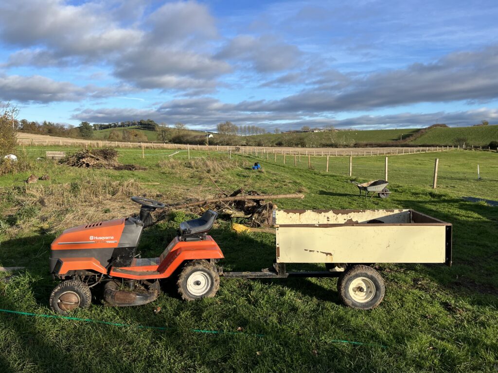 relief in nature - tractor and trailer for building a bonfire